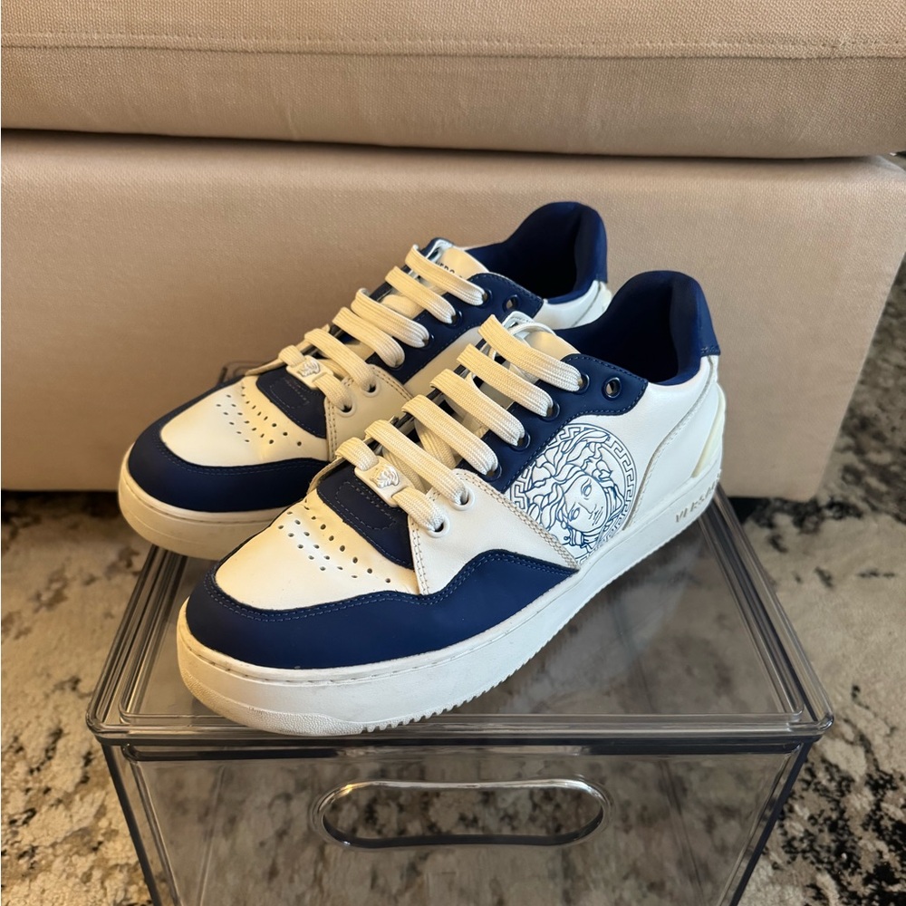 Versace - Blue and White Sneakers with Medusa Design
